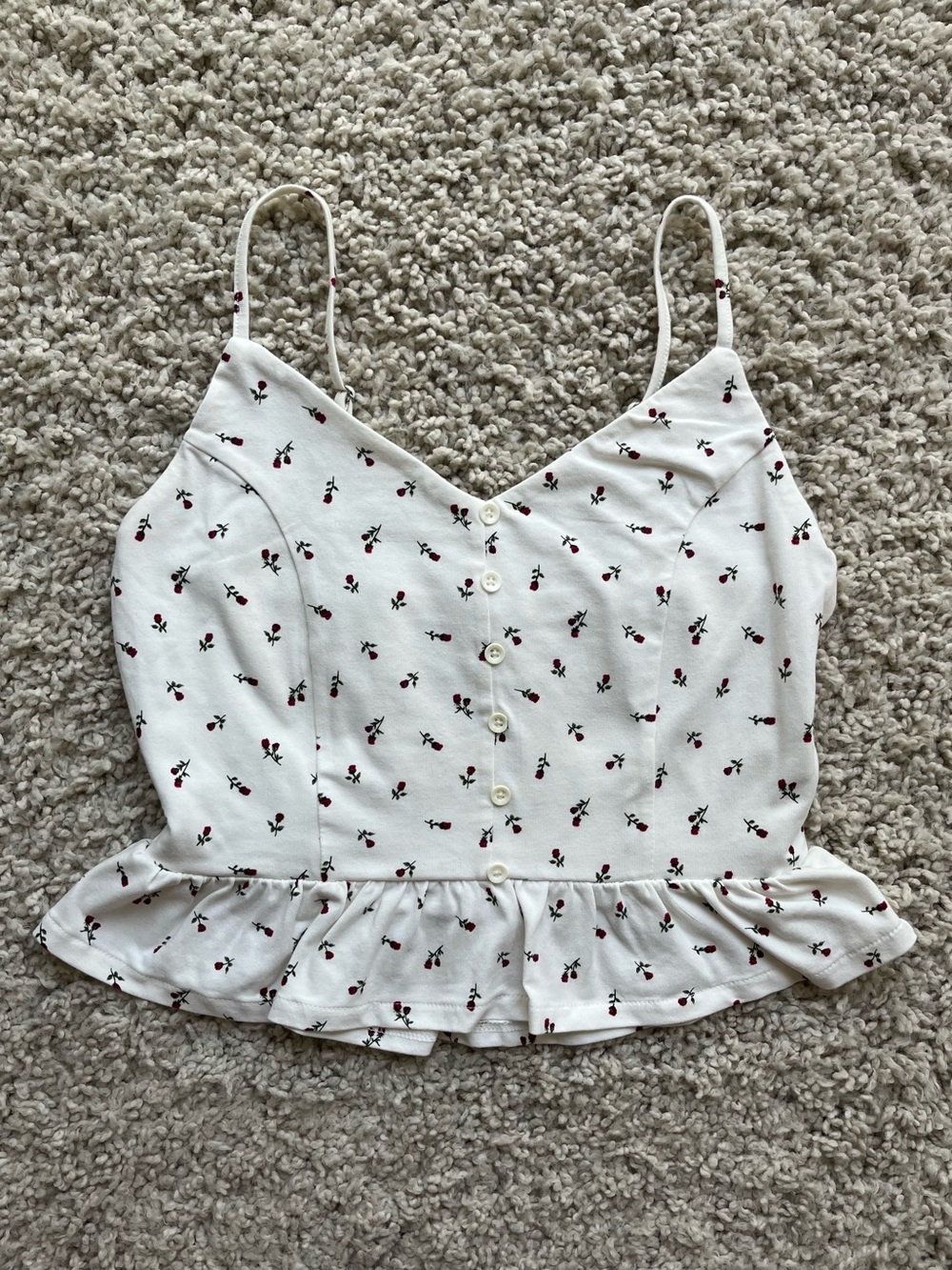 Forever 21 White Floral Rose Peplum Tank Top